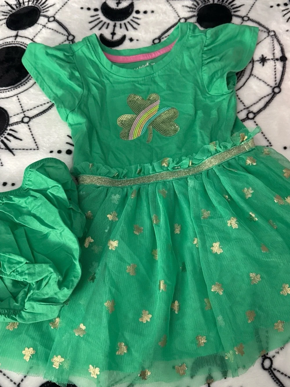 Cat & Jack Green Tulle Shamrock Dress with Gold Accents